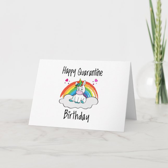 Tarjeta Arcoiris unicornio de cumpleaños de cuarentena (Anverso)