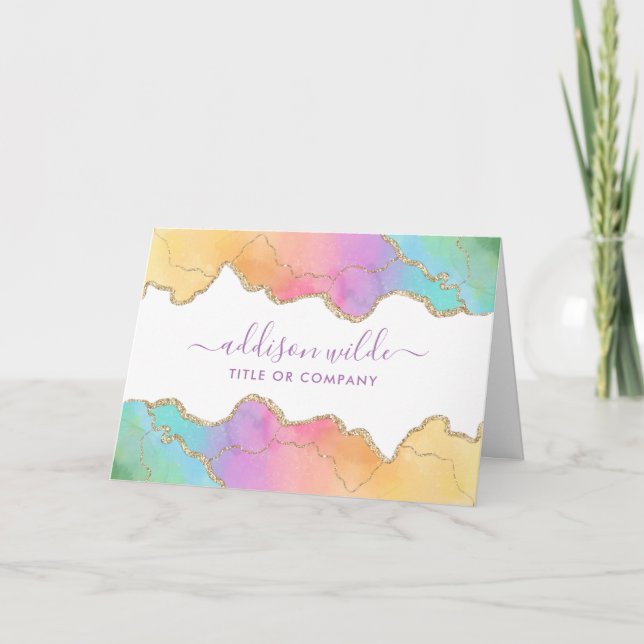 Tarjeta Arcoíris y Agata de Acuarela Dorada Gracias Client (Anverso)