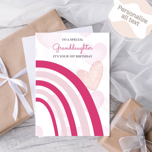 Tarjeta Arcos de lluvia y corazón (rosa caliente) Cumpleañ (Subido por el creador)