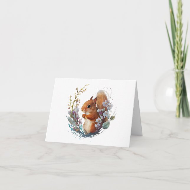 Tarjeta Ardilla con correa de flores blancas en BLANK (Anverso)