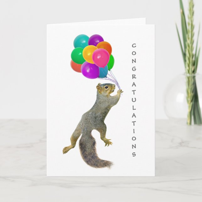 Tarjeta Ardilla con globos felicitaciones (Anverso)