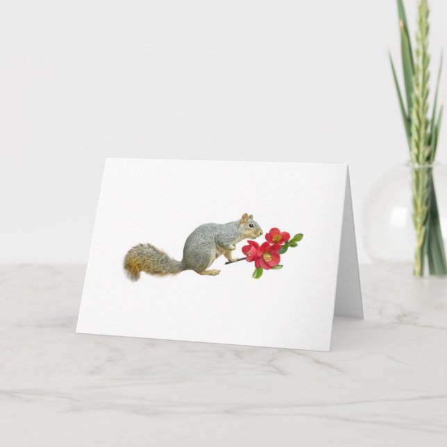 Tarjeta Ardilla con las flores del membrillo (Anverso)
