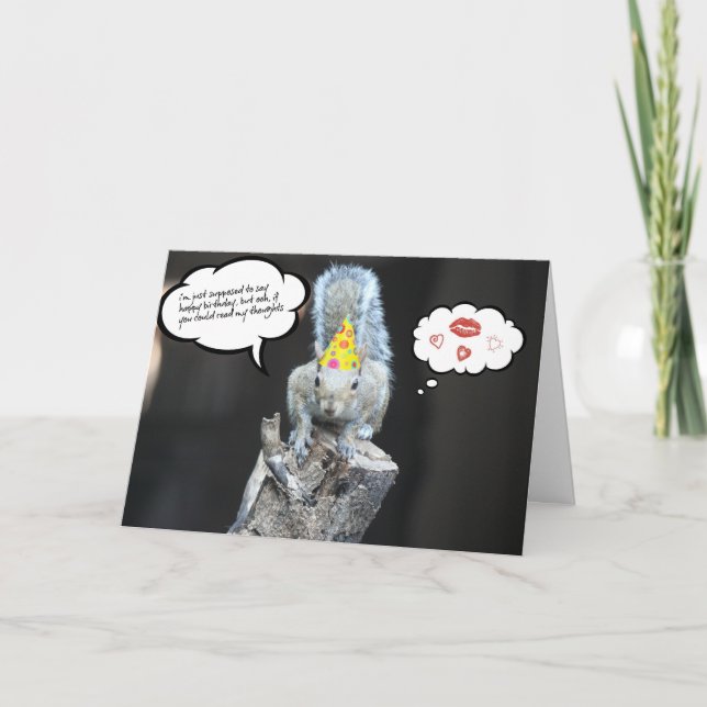 Tarjeta ardilla de cumpleaños divertida, amor y besos (Anverso)
