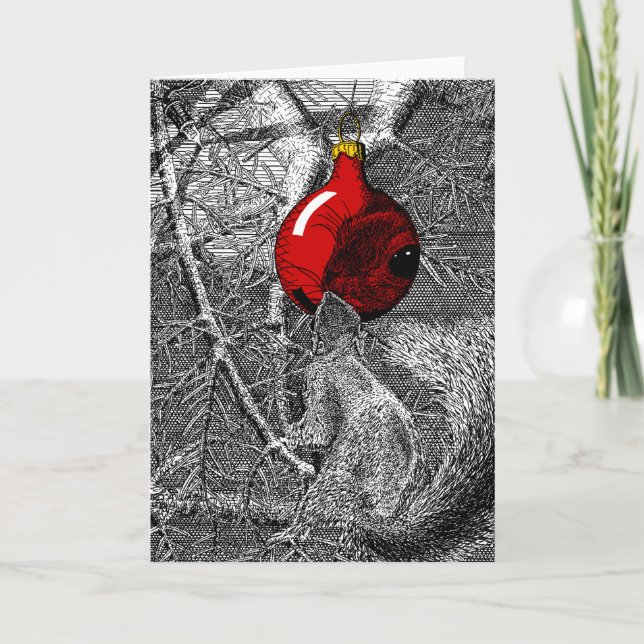 Tarjeta Ardilla en árbol de Navidad (Anverso)