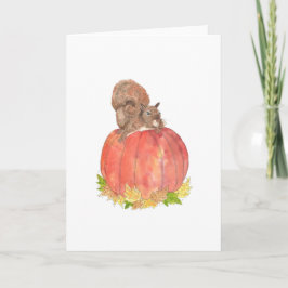 Tarjeta Ardilla en Calabaza Otoño