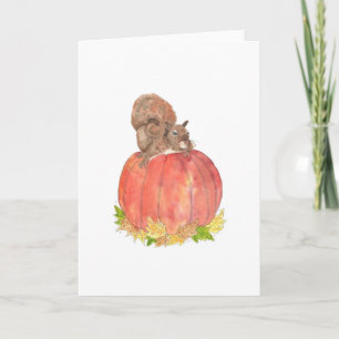 Tarjeta Ardilla en Calabaza Otoño