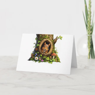 Tarjeta Ardilla en un hueco de árbol