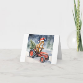 Tarjeta Ardilla en un Navidad de tractores