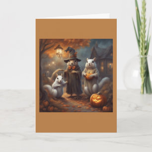 Tarjeta Ardilla fantasma y amiga bruja Halloween