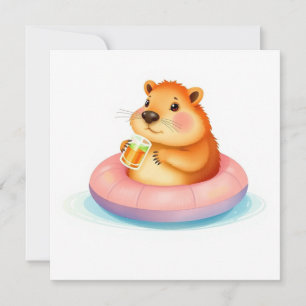 Tarjeta ardilla linda en flotador de piscina bebedora chic