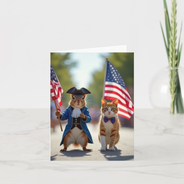 Tarjeta ardilla patriótica y gato (Anverso)