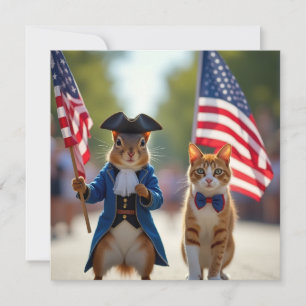 Tarjeta ardilla patriótica y gato