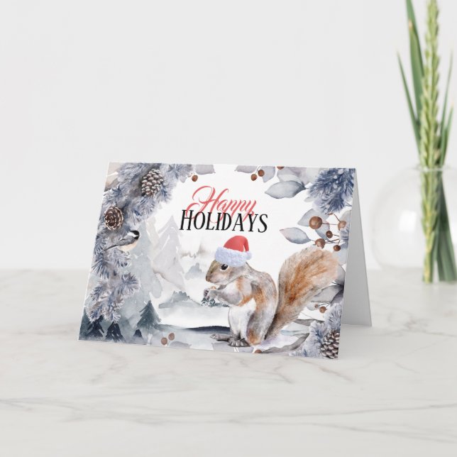 Tarjeta Ardilla que usa el paisaje de los bosques de invie (Anverso)