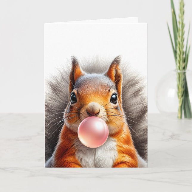 Tarjeta Ardilla Roja Adorable Bombilla De Burbuja En Blanc (Anverso)