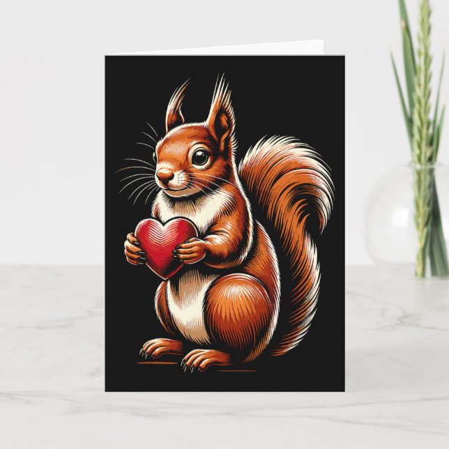 Tarjeta Ardilla sosteniendo corazón Día de San Valentín Li (Anverso)