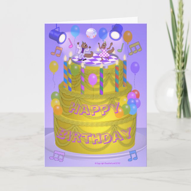 Tarjeta Ardillas Bailando en Pastel de Cumpleaños (Anverso)