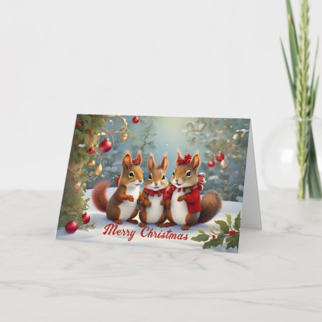 Tarjeta Ardillas Navideñas Caprichosas Delight  (Anverso)