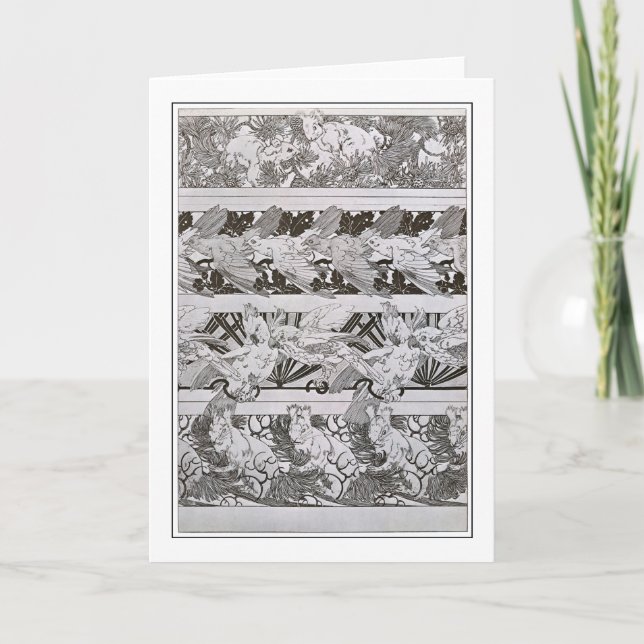 Tarjeta Ardillas y pájaros de estilo Art Nouveau, Mucha (Anverso)