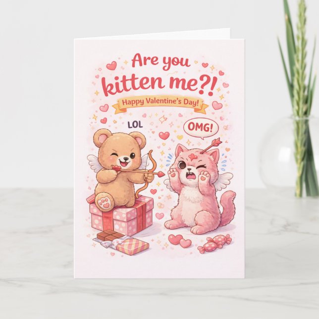 Tarjeta Are You Kitten Me? Cute Funny Cat Valentine’s Day  (Anverso)