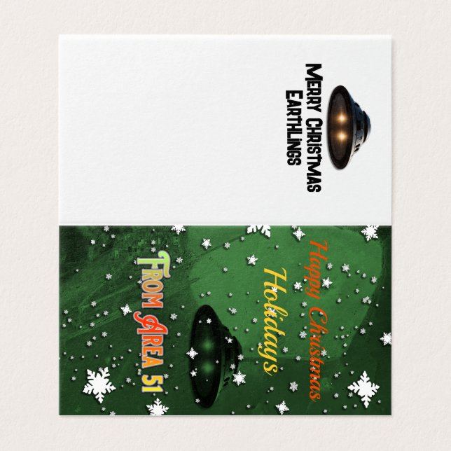 Tarjeta Área 51 Navidades saludando (Exterior desplegado)