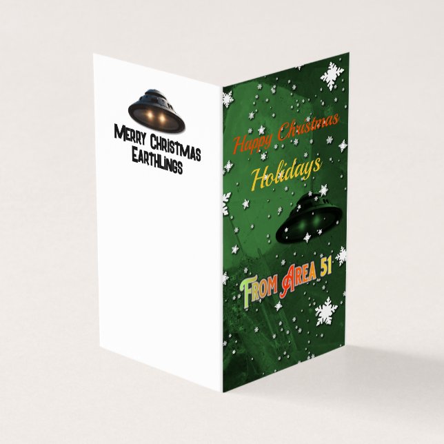 Tarjeta Área 51 Navidades saludando (Exterior)