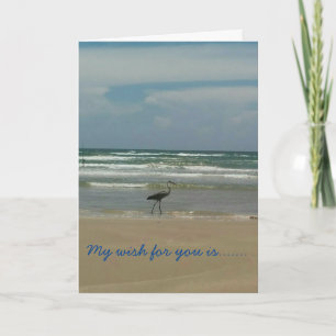 Tarjeta arena de playa y carta de cumpleaños de olas con p