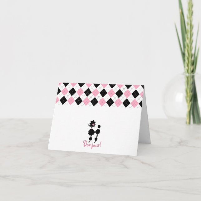 Tarjeta Argyle rosado y negro Notecard del caniche negro (Anverso)