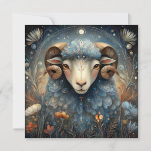 Tarjeta Aries Carnero Zodíaco Astrología Celestial Cumplea