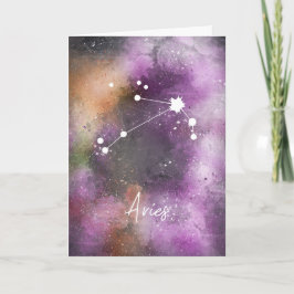 Tarjeta Aries Constellation Zodiac Púrpura Galaxia