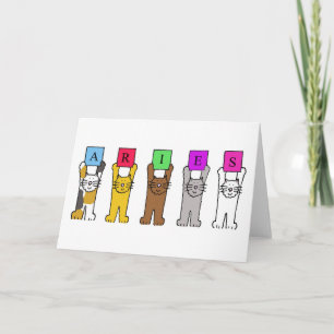 Tarjeta Aries Feliz Cumpleaños Personalizados Gatos