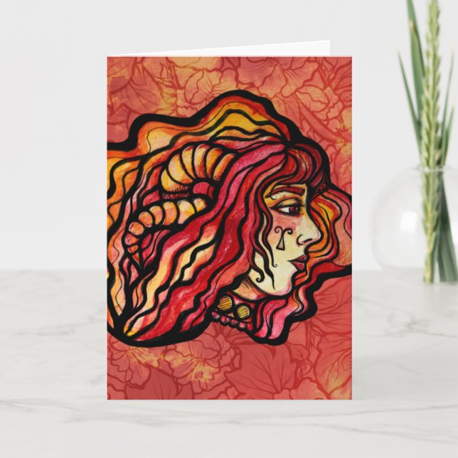 Tarjeta Aries, la diosa del cumpleaños zodiac del incendio (Anverso)