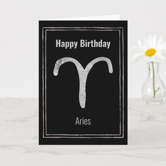 Tarjeta Aries Ram Feliz cumpleaños astrología de plata zod (Planta pequeña)