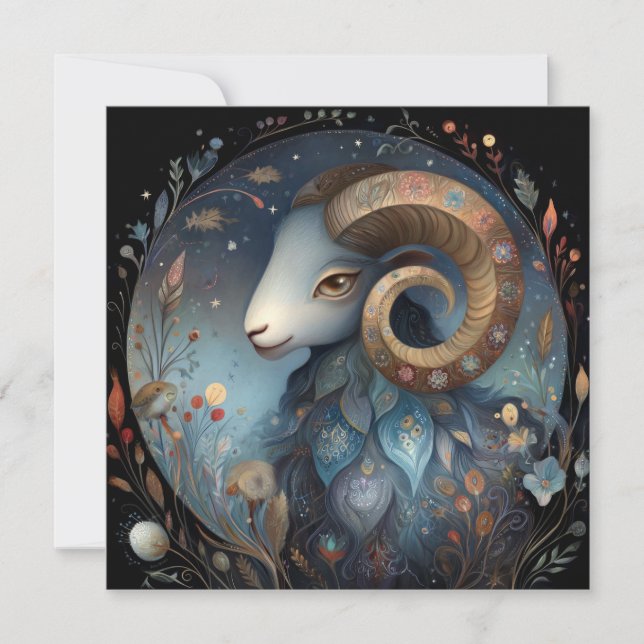 Tarjeta Aries Ram Zodiac Astrology Mystical Birthday (Anverso)