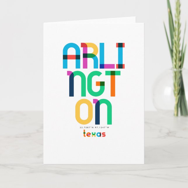 Tarjeta Arlington Texas Mid Century, Pop Art, (Anverso)