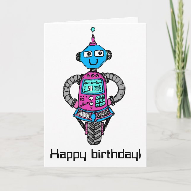 Tarjeta Arnie Robot: Rosa y azul (Anverso)