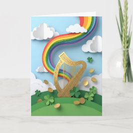 Tarjeta Arpa Celta Dorada Arcoíris Papercraft San Patricio