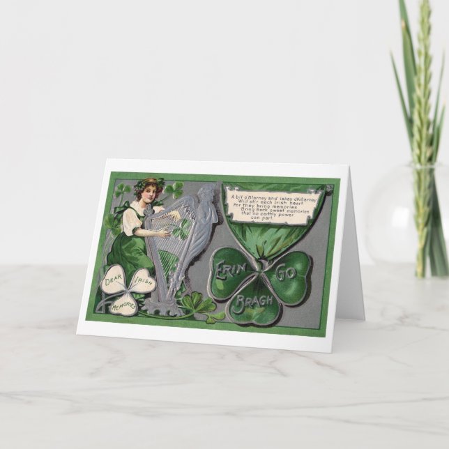 Tarjeta Arpa plateada, Shamrock, Día de San Patricio, añad (Anverso)