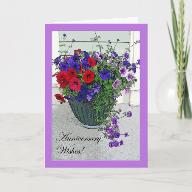 Tarjeta Arreglo de flores para aniversario, Petunias (Anverso)