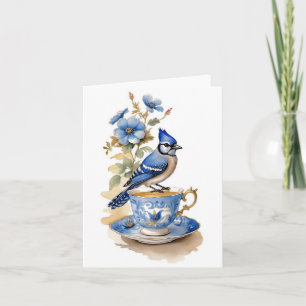 Tarjeta Arrendajo azul en una taza de té para todas las oc