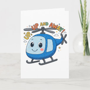 Tarjeta Arriba Arriba Y Lejos Helicóptero Lindo Niños