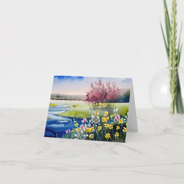 Tarjeta Arroyo de primavera en acuarela personalizable (Anverso)