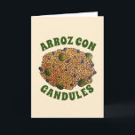 Tarjeta Arroz con Gandules Comida Puertorriqueña Arroz Gui<br><div class="desc">El diseño presenta una ilustración original del arroz con gandules,  un plato puertorriqueño de arroz y guisantes de paloma cocinados con sofrito y que se sirve principalmente en Navidad. Junto con el cerdo asado,  el arroz con gandules es el plato nacional de Puerto Rico.</div>