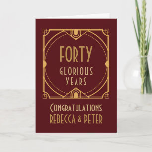 Tarjeta Art Deco 40 Aniversario Boda Nombres Ruby Red