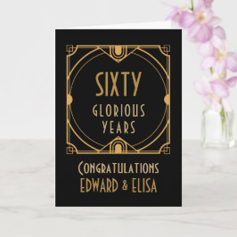 Tarjeta Art Deco 60 Aniversario Nombres Sesenta Años Negro