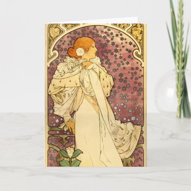 Tarjeta Art déco de Alfonso Mucha (Anverso)