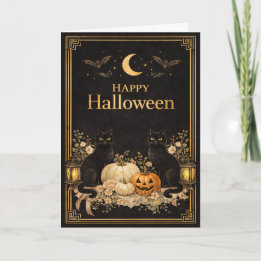 Tarjeta Art Deco Gatos Negros Lujo Halloween