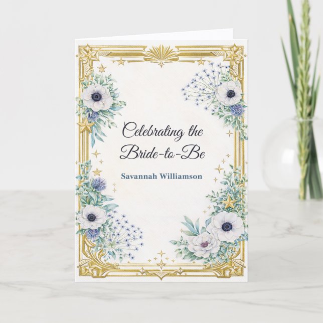 Tarjeta Art Deco Gold Botanical Bridal Shower  (Anverso)