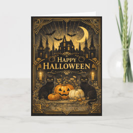 Tarjeta Art Deco Halloween Negro Oro