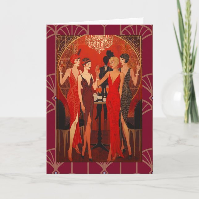Tarjeta Art Deco - Las damas de rojo (Anverso)
