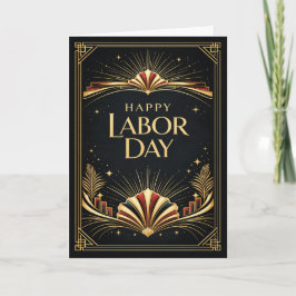 Tarjeta Art Deco Patriotic Gold Tribute Happy Labor Day